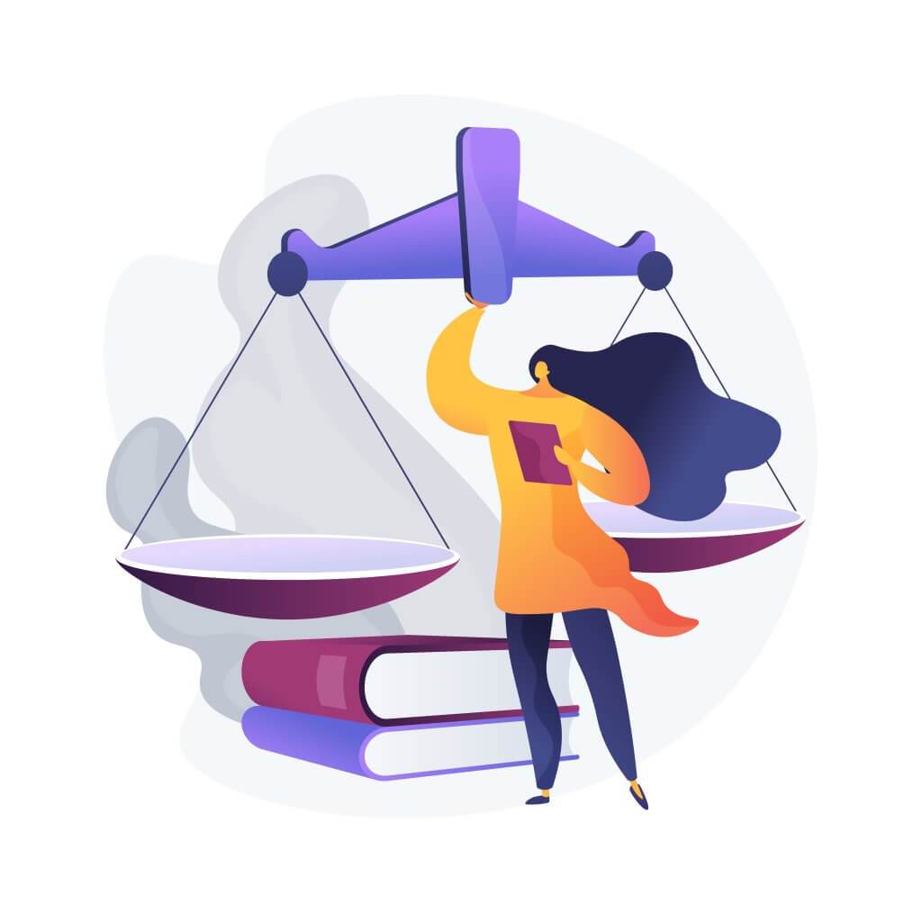 equilibre-redacteur-web-tdah Illustration d'un personne qui tient une balance pour symboliser d'équilibre du métier de rédacteur web avec un TDAH. En dessous de la balance sont déposés deux livres, représentant la curiosité et le besoin constant d'apprendre.